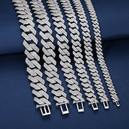 Hot Selling Unisex D VVS1 Moissanite Cuban Link Necklace Solid 925 Sterling Silver Miami Cuban Bracelet For Men Hip Hop Jewelry