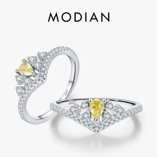 MODIAN 925 Sterling Silver Luxury Sparkling Water Drop CZ Crown Finger Ring For Women Wedding Engagement Fine Jewelry Gifts