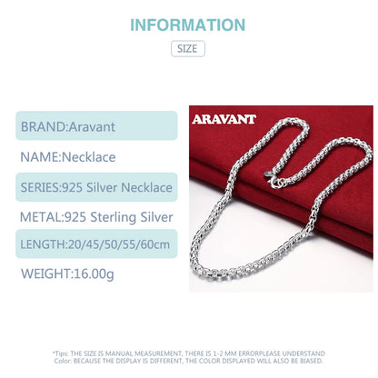 Aravant 925 Sterling Silver 8/18/20/22/24 Inch Round Box Chain Necklaces For Men Women Wedding Jewelry