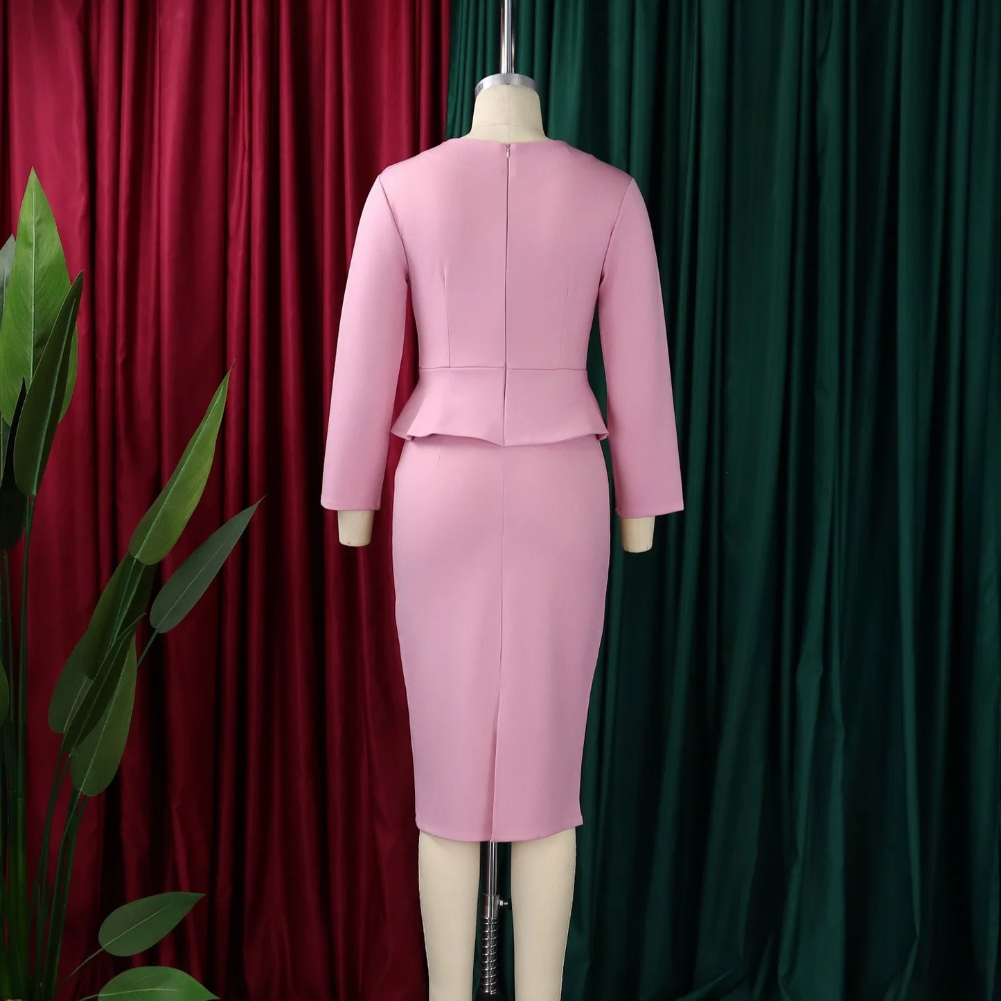 Elegant Bodycon Dresses for Women O Neck Full Sleeve Floral Decorate Solid Sheath Package Hips Mid Calf Professional Work Dress