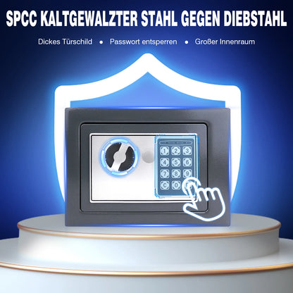 BRIEFNESS Grey digital safe Valuables security safe Electronic keypad Wall-mounted Floor-mounted