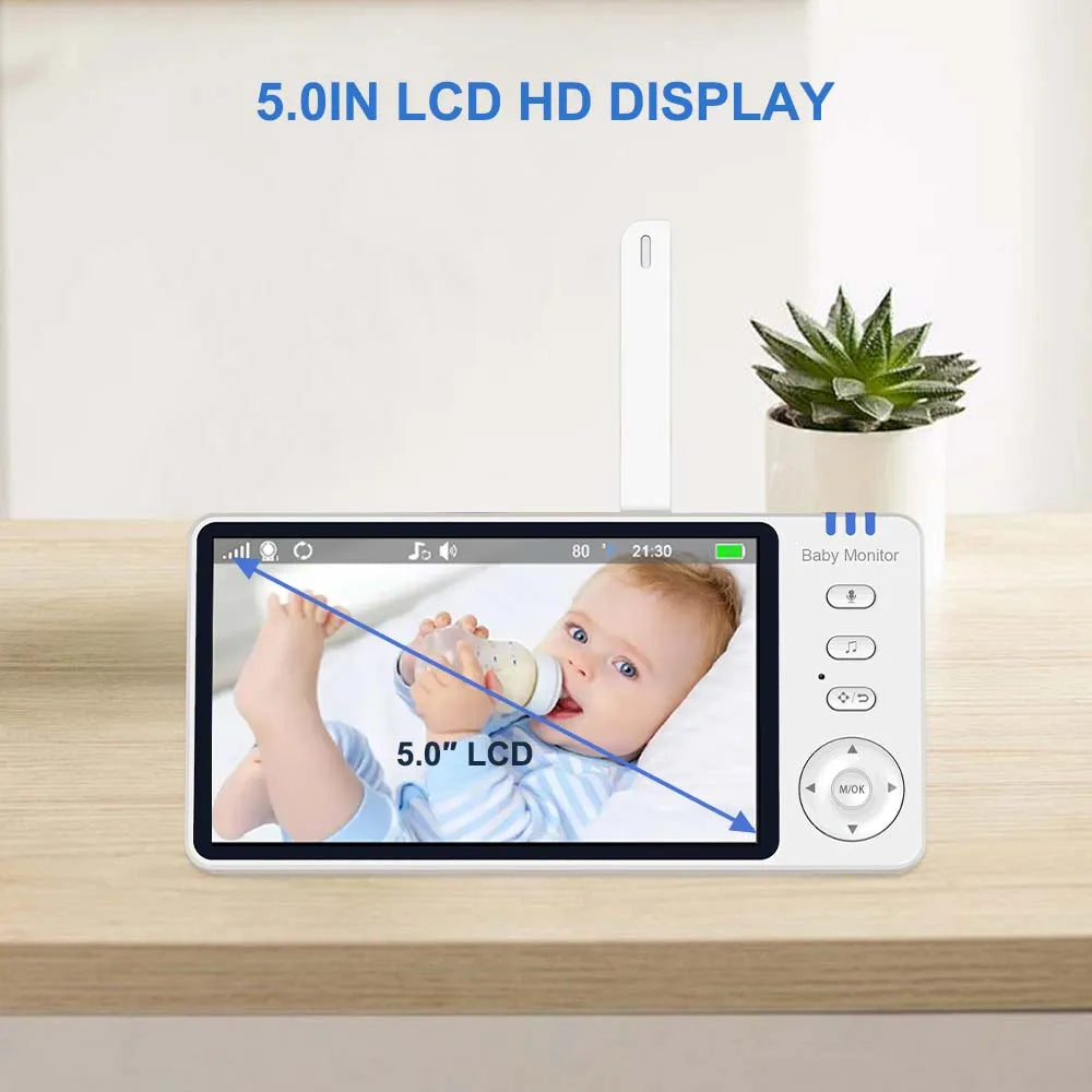 5'' Video Baby Monitor 2.4G Mother Kids Night Vision Zoom PTZ Video Surveillance Cameras With Temperature display Screen ABM501