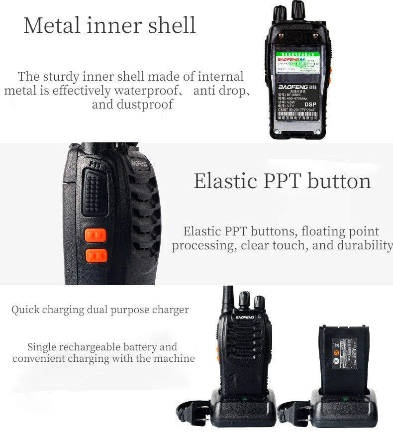 2PCS Baofeng BF-888S Walkie Talkie High-power 888s UHF 5W 400-470MHz BF888s H777 Long Range Two Way Radio For Hunting Hotel