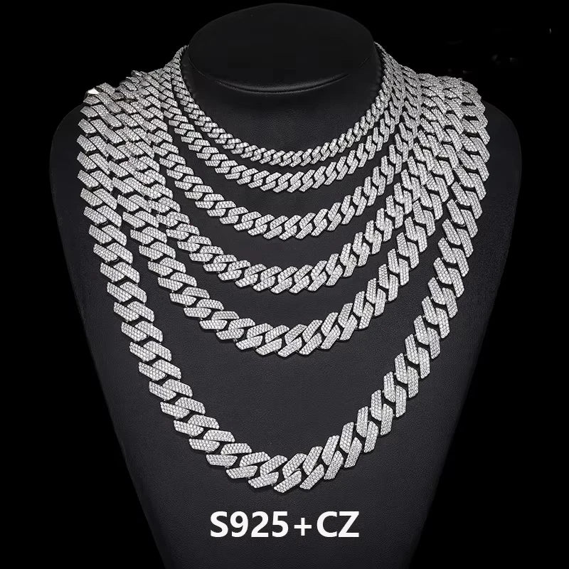 Hot Selling Unisex D VVS1 Moissanite Cuban Link Necklace Solid 925 Sterling Silver Miami Cuban Bracelet For Men Hip Hop Jewelry