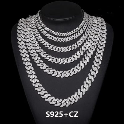 Hot Selling Unisex D VVS1 Moissanite Cuban Link Necklace Solid 925 Sterling Silver Miami Cuban Bracelet For Men Hip Hop Jewelry