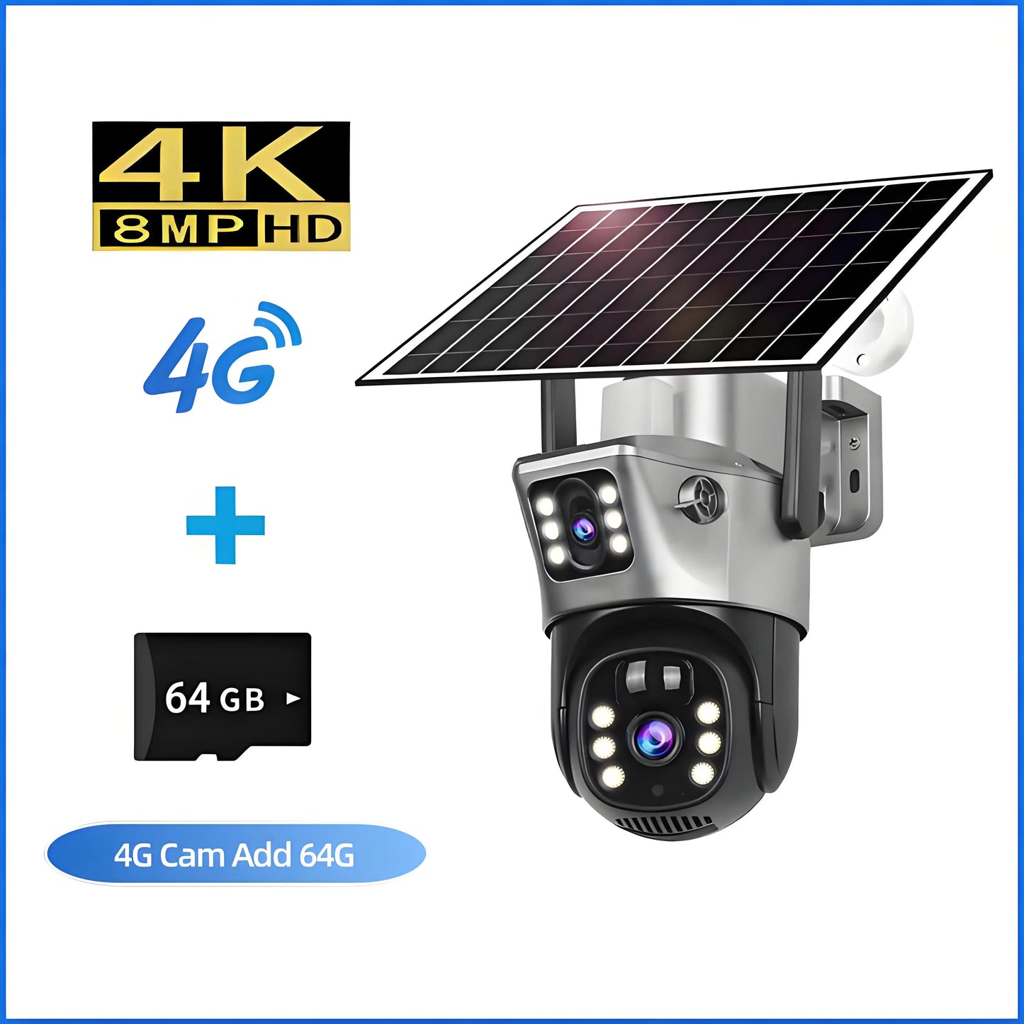 4K Wireless WiFi Solar Outdoor Camera  8MP Dual Lens 4G Sim IP Surveillance Cam PIR Night Vision Mobile Detection Security CCTV