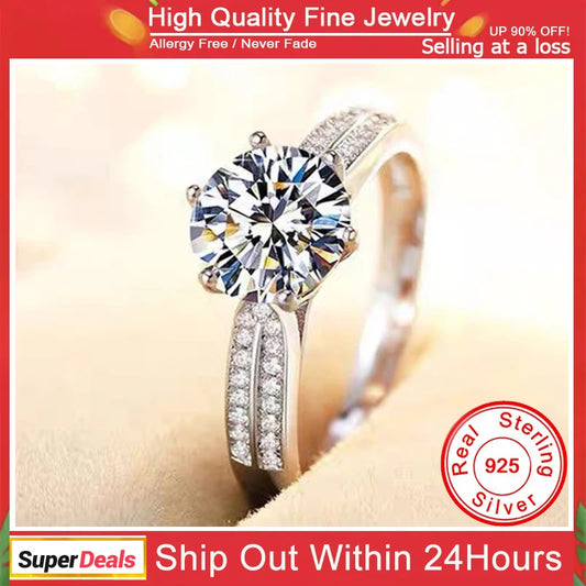 100% Certified 925 Silver Rings, Luxury 18K White Gold Natural Zirconia Diamant Wedding Band Women's Accessories Gift Jewelry