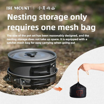 Camping Cookware Set for 1-3 Persons, Lightweight and Portable Pot and Pan with Carrying Bag, Perfect for Outdoor Camping