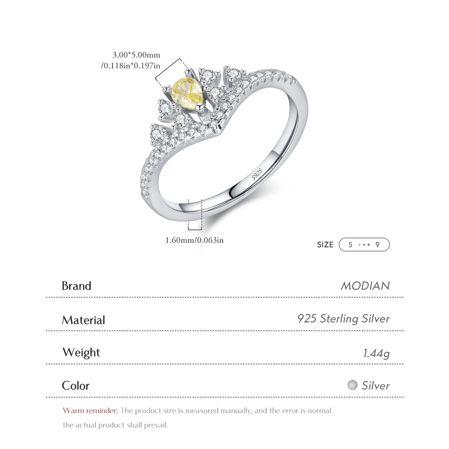 MODIAN 925 Sterling Silver Luxury Sparkling Water Drop CZ Crown Finger Ring For Women Wedding Engagement Fine Jewelry Gifts