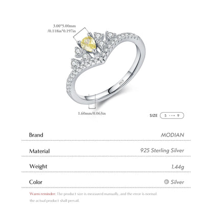 MODIAN 925 Sterling Silver Luxury Sparkling Water Drop CZ Crown Finger Ring For Women Wedding Engagement Fine Jewelry Gifts