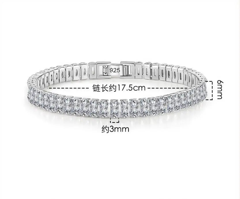 100% 925 Sterling Silver VVS1 3EX D Color 5*7MM Emerald Cut Diamonds Gemstone Real Moissanite Bracelets Bangle Jewelry