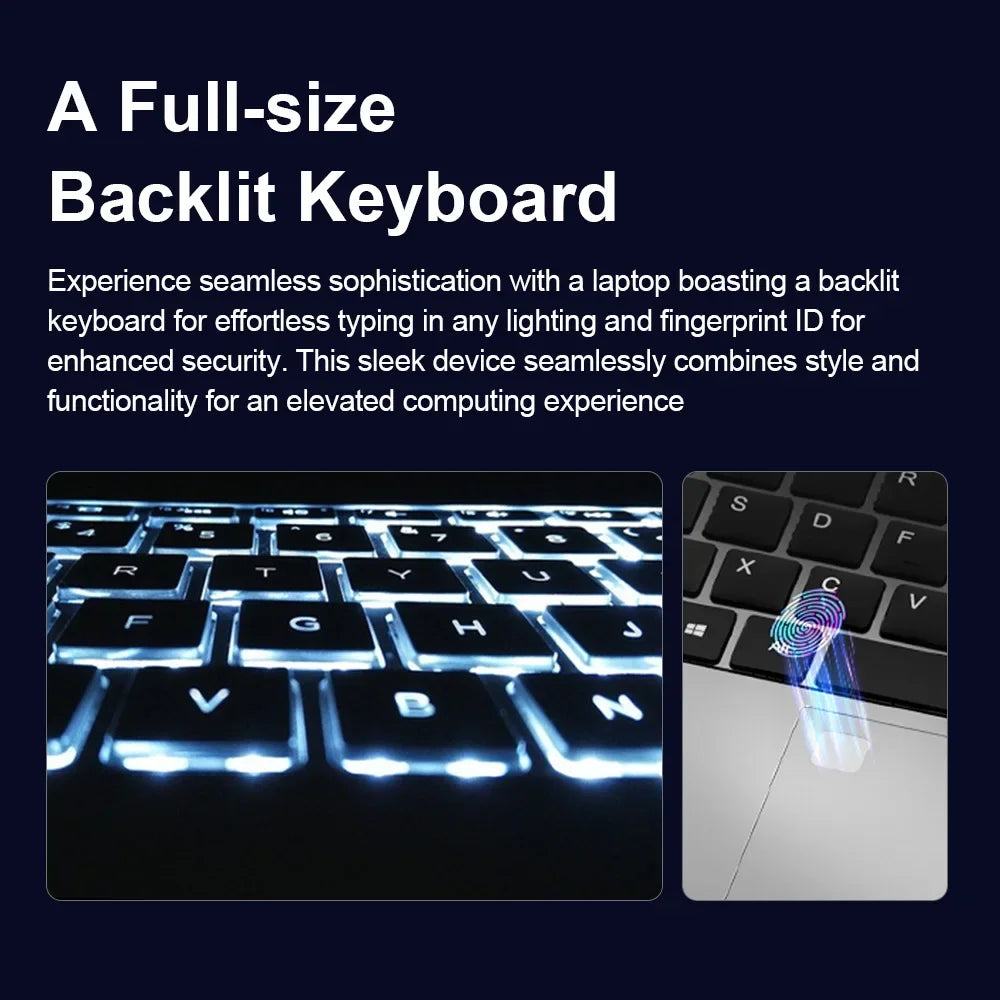 Laptop Intel N5095 15.6 Inch 16GB RAM 1TB SSD DDR4 Windows 11 Fingerprint Unlock Backlit Keypad HD Camera BT4.2 Computer PC