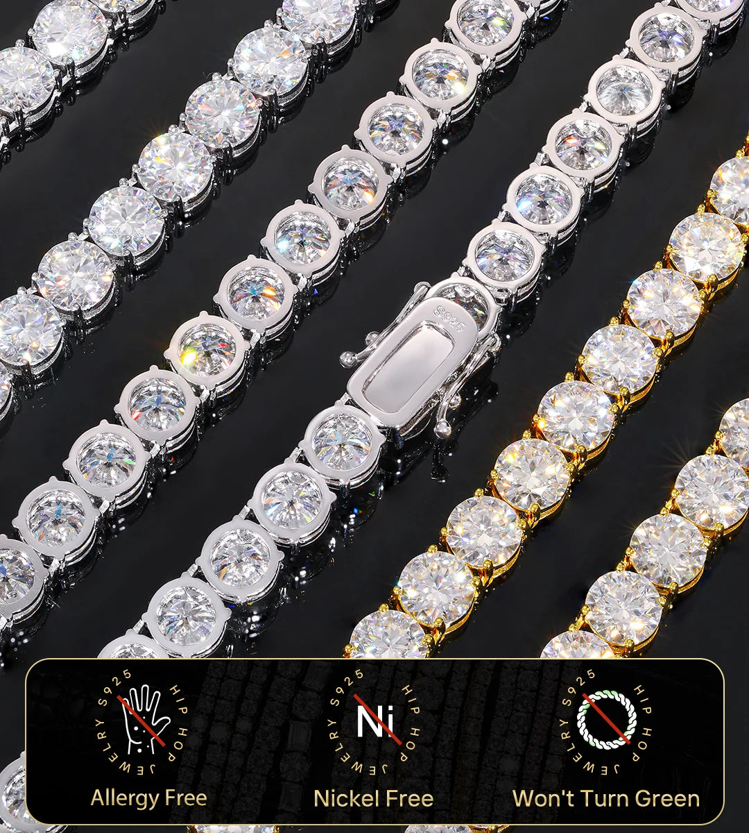 Sparkling Moissanite Tennis Chain Bracelet Necklace 100% 925 Sterling Silver Pass Diamond Test Fine Jewelry valentine's day Gift