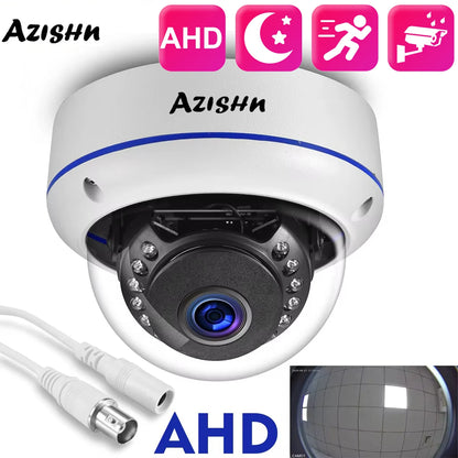 AZISHN 150 Degree Fisheye Lens Outdoor Security Camera 5MP AHD Vision Surveillance IR Night Vision CCTV 1.7mm BNC Camera Dome