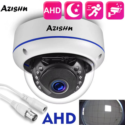 AZISHN 150 Degree Fisheye Lens Outdoor Security Camera 5MP AHD Vision Surveillance IR Night Vision CCTV 1.7mm BNC Camera Dome