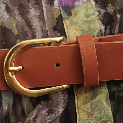 European And American Style Foreign Trade New Sweet And Western Style Dress With Belt And Metal Color Line Printed Dress