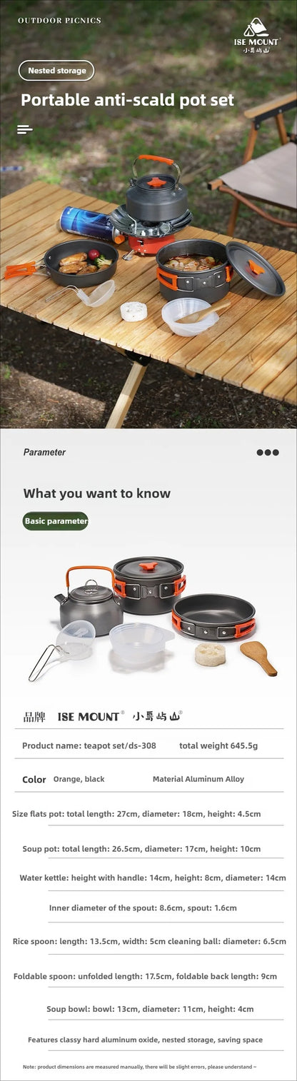 Camping Cookware Set for 1-3 Persons, Lightweight and Portable Pot and Pan with Carrying Bag, Perfect for Outdoor Camping