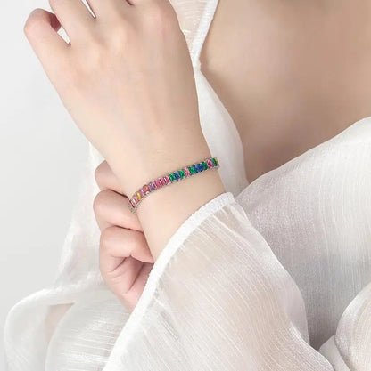 100% 925 Sterling Silver VVS1 3EX D Color 5*7MM Emerald Cut Diamonds Gemstone Real Moissanite Bracelets Bangle Jewelry