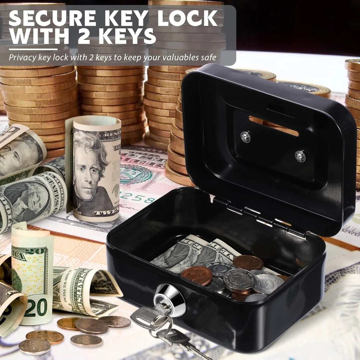 Mini Money Safe Box Key Money Holder Metal Storage Case Small Security Lock Box with Key Kids Portable Lockable Coin Boxes