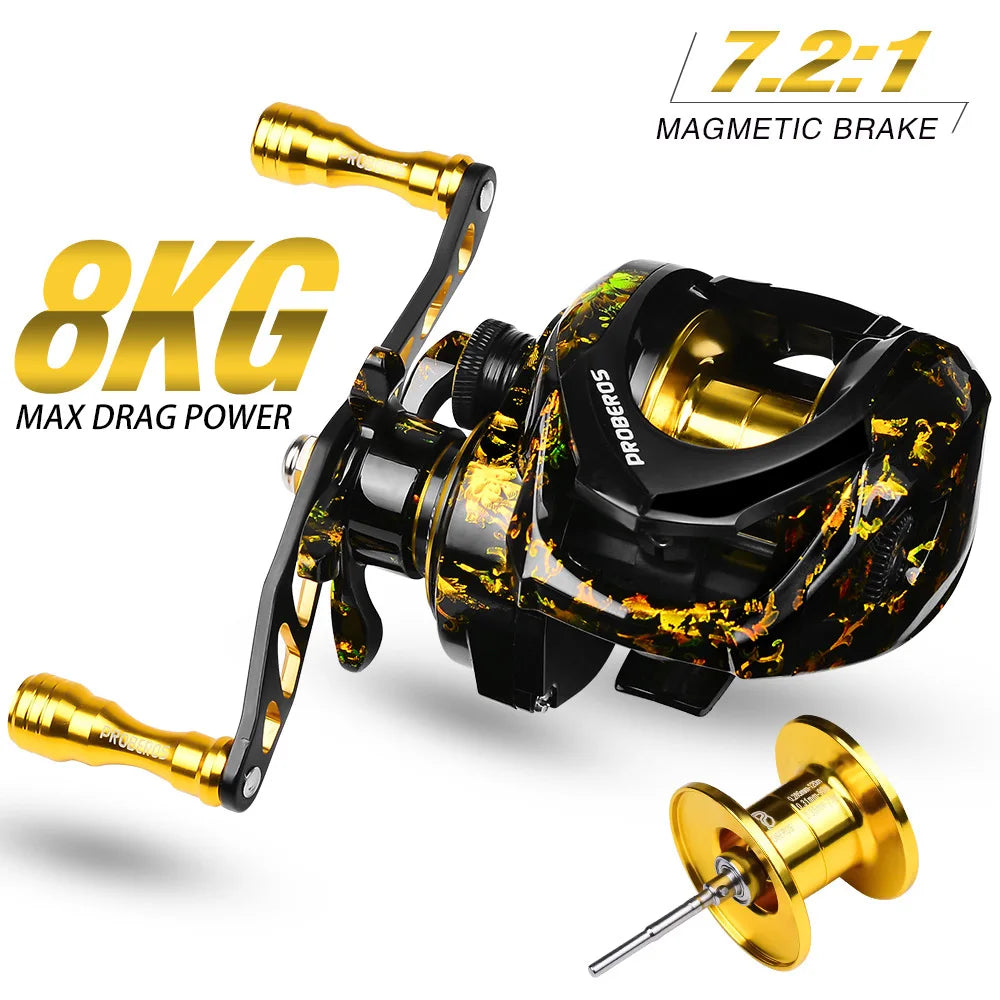 Baitcasting Fishing Reel 7.2:1 Gear Ratio 8Kg/17.6Lb Max Drag Casting Reel with Metal Spool for Freshwater Saltwater Pesca