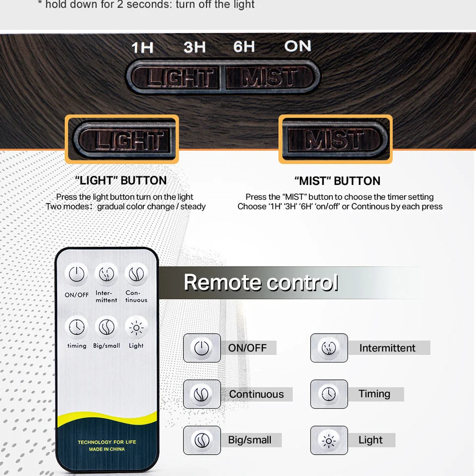 Aroma Essential Oil Diffuser Aromatherapy Ultrasonic Air Humidifier Automatically Remote Control Humidificador 300 500 1000ml