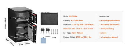 SucceBuy Single Door 4.0 cu.ft Safe Box w/ Key Lock Password & Fingerprint Safe Lock Box with Fireproof Bag Key Rack & LED Light
