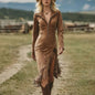 2026 New Western Suede Fringe Dress | Women's Slim Fit Long Sleeve Bodycon Cowgirl Party Dress