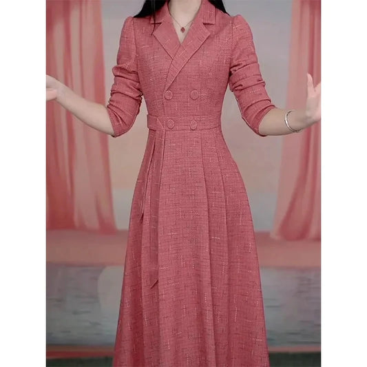 Western-style Women's Dress 2025 Spring Autumn Female Fashion New Temperament Long-sleeved Dresses Korean Shrinking Slim Dress.