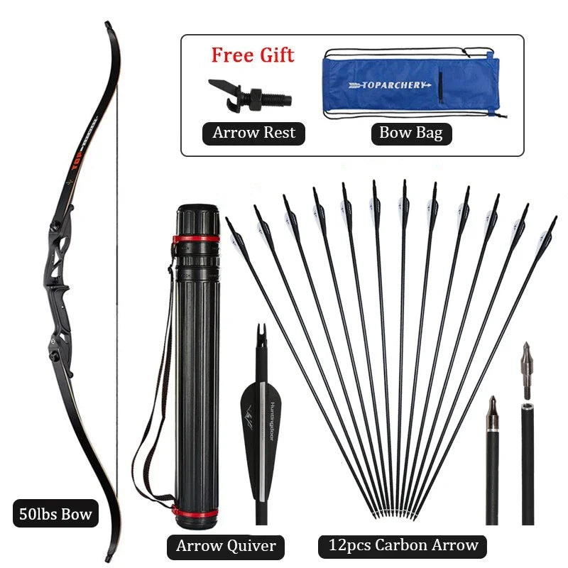 toparchery Archery Bow 56Inch 30-50lbs Outdoor Shooting Recurve Bow for Right-handed Powerful Take-down Hunting Bow with Bow Bag