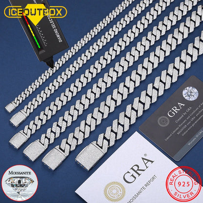 Hot Selling Unisex D VVS1 Moissanite Cuban Link Necklace Solid 925 Sterling Silver Miami Cuban Bracelet For Men Hip Hop Jewelry