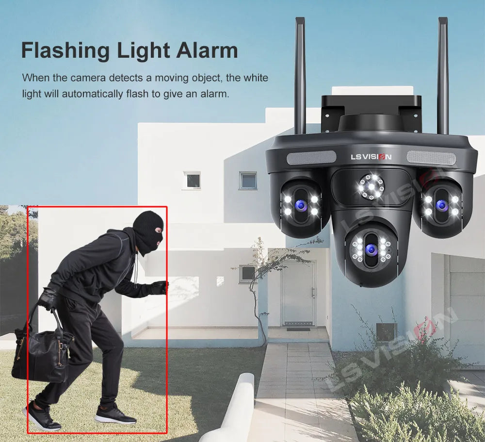 LS VISION Three Screen Camera WIFI 15MP 6K Three Lens  Monitor Night Vision Security Protection  3 PTZ Lens Video Surveillance