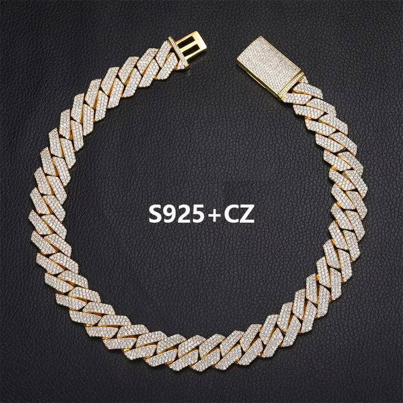 Hot Selling Unisex D VVS1 Moissanite Cuban Link Necklace Solid 925 Sterling Silver Miami Cuban Bracelet For Men Hip Hop Jewelry