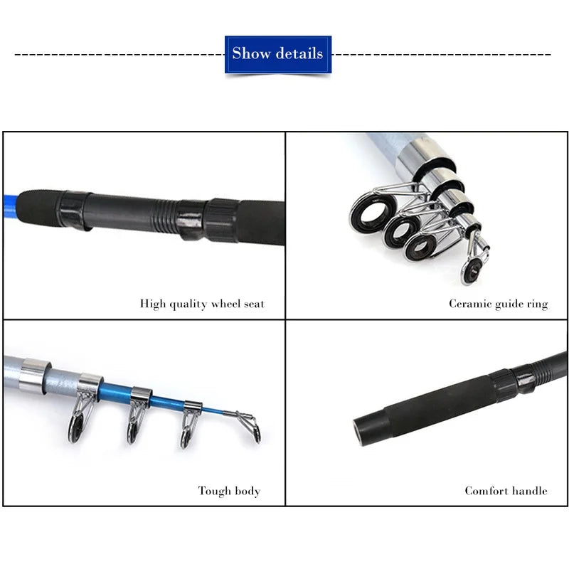 Fishing Rod Combo Full Kits 1.8M Telescopic Spinning Reel Baits Lure Set Travel Fishing Gear Hooks Pole Accessories Beginner