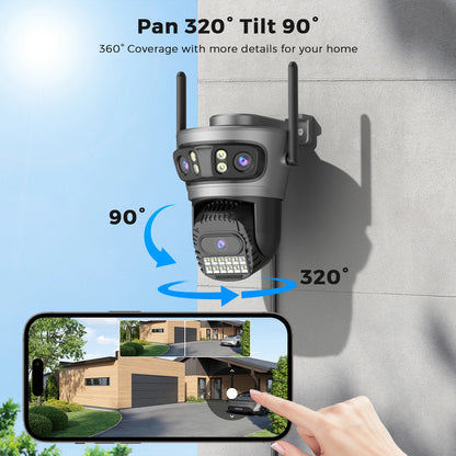 15MP Three Lens PTZ IP Camera Outdoor 6K HD Three Screen WiFi Security Camera Auto Tracking 10MP 4K Dual Len Wirelss CCTV Camera