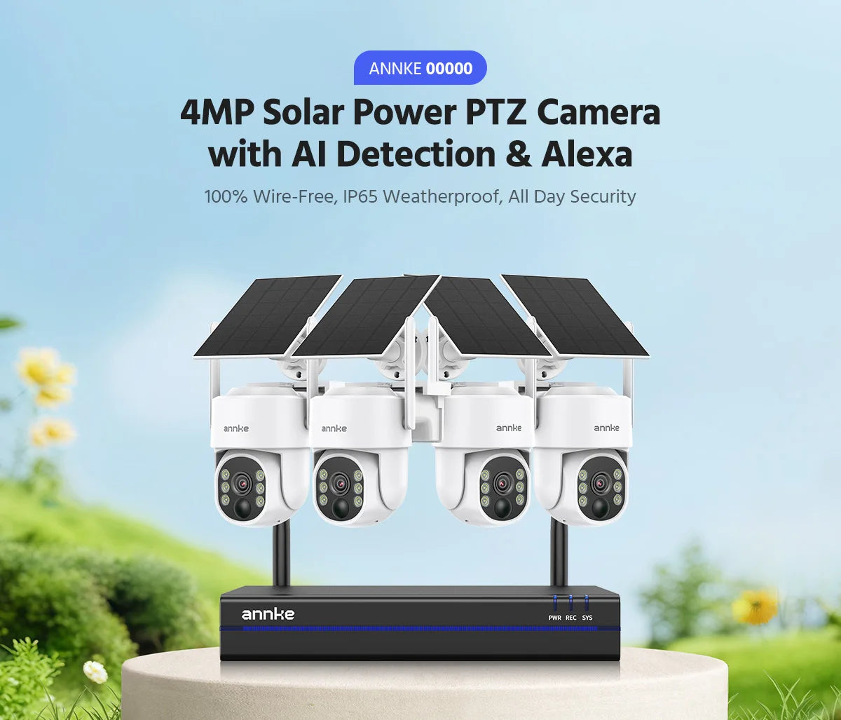 Annke 4MP Wireless PT Solar Camera 16CH NVR 2.4G&5.8G dual-band Security Camera Solar Built-in Battery Wifi security camera