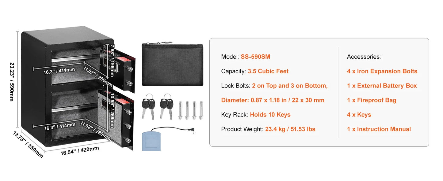 SucceBuy Single Door 4.0 cu.ft Safe Box w/ Key Lock Password & Fingerprint Safe Lock Box with Fireproof Bag Key Rack & LED Light
