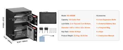 SucceBuy Single Door 4.0 cu.ft Safe Box w/ Key Lock Password & Fingerprint Safe Lock Box with Fireproof Bag Key Rack & LED Light