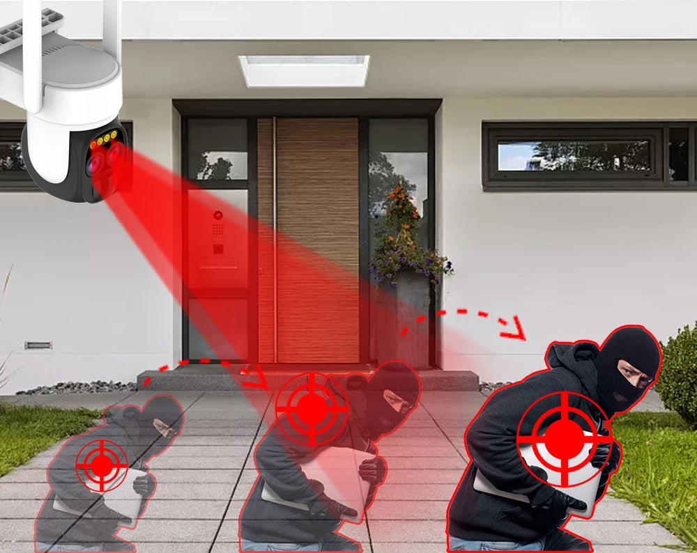 10X Zoom Dual Lens WIFI Solar Cameras 8MP Wireless Surveillance PTZ Battery Camera 4K Color Night Vision Two Way Audio O-KAM APP