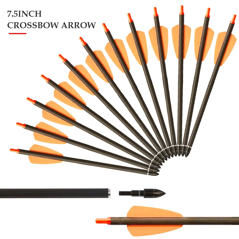 6/12/24pcs 7.5/15 Inch Carbon Crossbow Arrow Bolts 2 Pices Plastic Feathers Archery Arrows for Crossbow Hunting Shooting