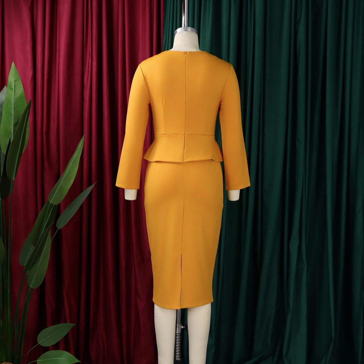 Elegant Bodycon Dresses for Women O Neck Full Sleeve Floral Decorate Solid Sheath Package Hips Mid Calf Professional Work Dress