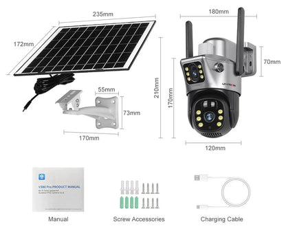 LS VISION 12MP 4G SIM Card Dual Screen Solar Camera Outdoor 6K 10XZoom WiFi PTZ Human Auto Tracking Waterproof Security Cameras