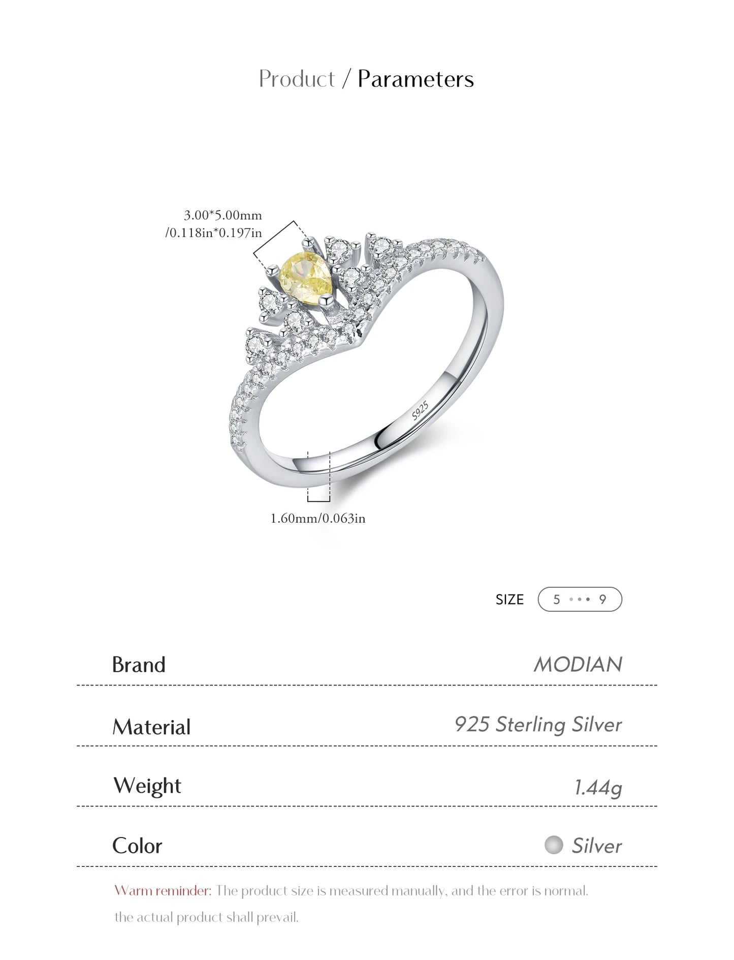 MODIAN 925 Sterling Silver Luxury Sparkling Water Drop CZ Crown Finger Ring For Women Wedding Engagement Fine Jewelry Gifts