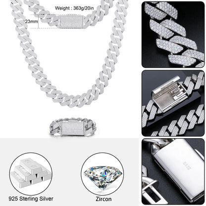 Hot Selling Unisex D VVS1 Moissanite Cuban Link Necklace Solid 925 Sterling Silver Miami Cuban Bracelet For Men Hip Hop Jewelry