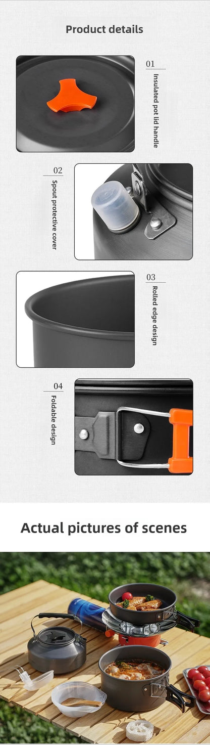 Camping Cookware Set for 1-3 Persons, Lightweight and Portable Pot and Pan with Carrying Bag, Perfect for Outdoor Camping