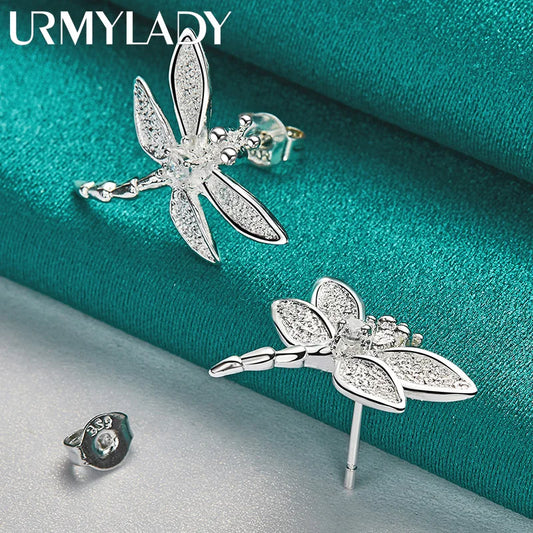 URMYLADY 925 Sterling Silver Dragonfly Zircon Stud Earrings For Women Wedding Party Fashion Jewelry