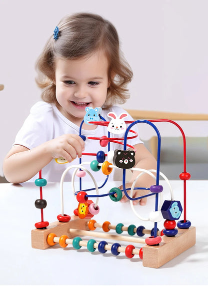 Wooden Toys Bead Maze Colorful Animals Fruits Shapes Educational Counting Learning Circle Toys Kids Classic Gifts for Toddlers