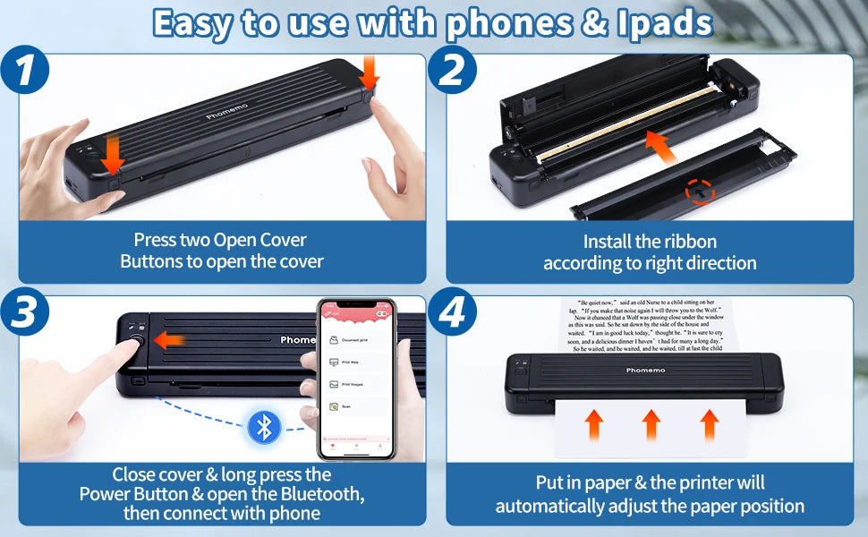 2pcs P831 Printer Cartridge Thermal Transfer Ribbon for Phomemo P831 A4 Portable Printer Supports A4/A5/B5 and US Letter Paper