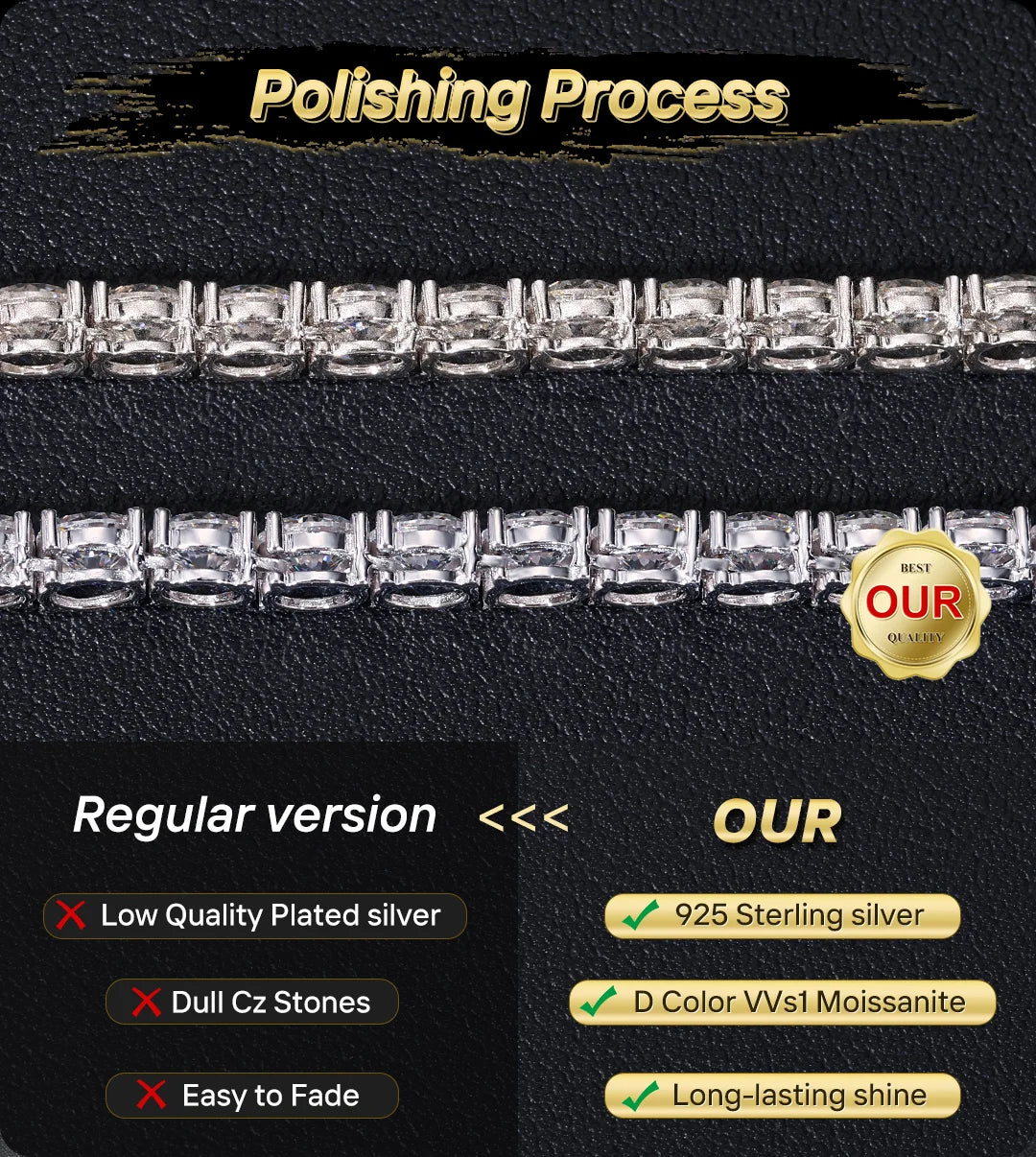 Sparkling Moissanite Tennis Chain Bracelet Necklace 100% 925 Sterling Silver Pass Diamond Test Fine Jewelry valentine's day Gift