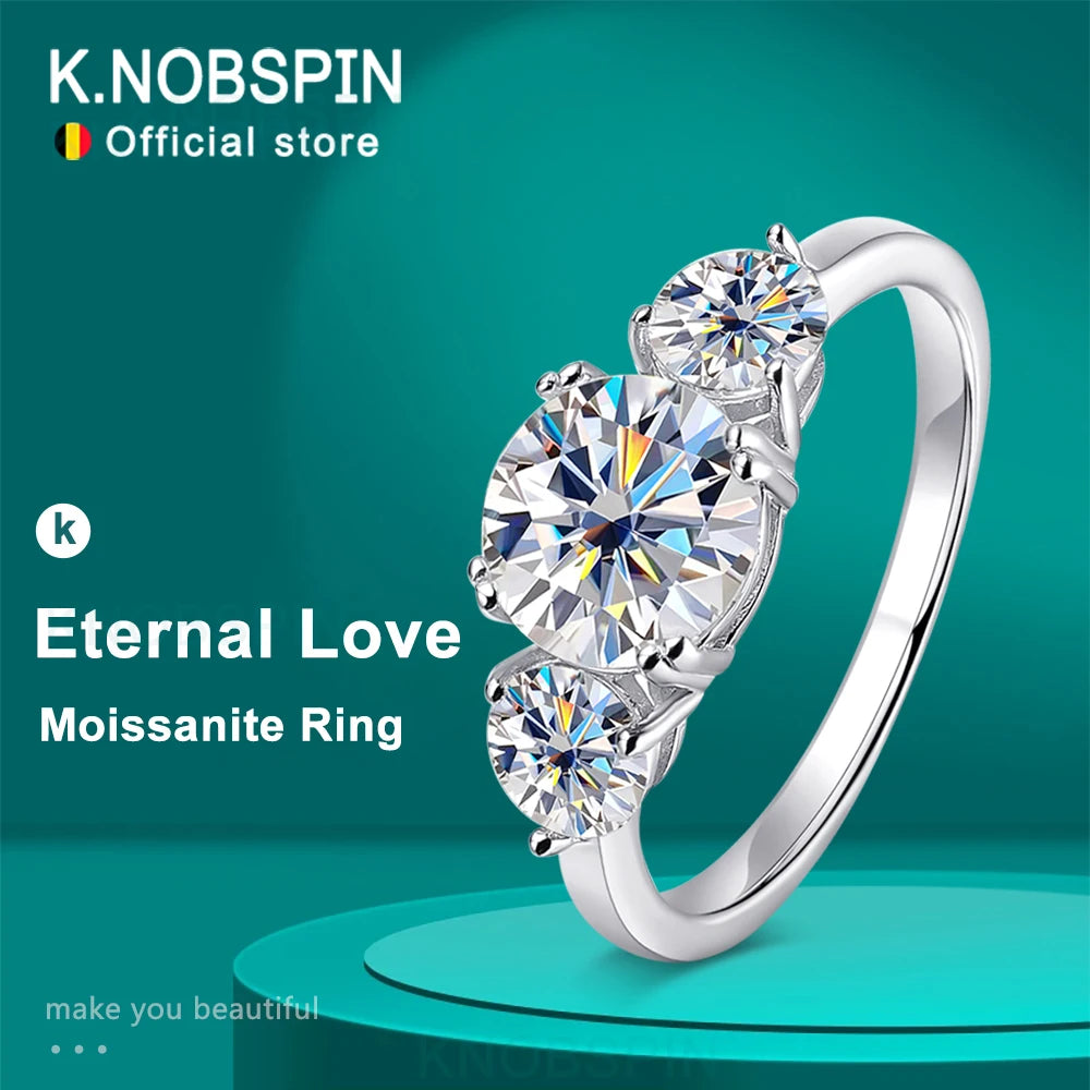 KNOBSPIN D VVS1 Moissanite Ring for Woman Engagement Wedding Jewely with GRA 925 Sterling Sliver Plated White Gold Eternity Band
