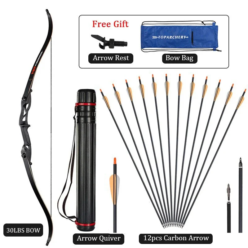 toparchery Archery Bow 56Inch 30-50lbs Outdoor Shooting Recurve Bow for Right-handed Powerful Take-down Hunting Bow with Bow Bag